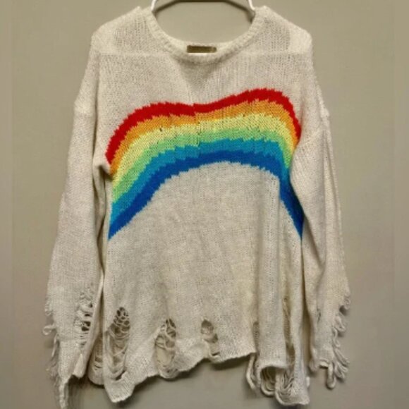 RARE Wildfox Cream Sweater with Rainbow Design XS - Picture 1 of 7